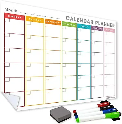 Sticky Wall Planner Monthly Calendar Weekly Daily White Board Memo Dry Wipe Pens • £14.95