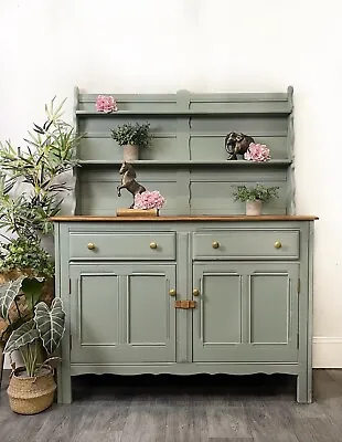 Painted Welsh Dresser Vintage Ercol Solid Oak Green Duck Egg Blue Grey • £795