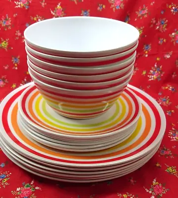 £19.99 • Buy RSW Thin Melamine Type Plastic Plates Bowls Set Multi Coloured Pattern Picnic