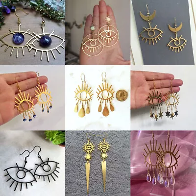 $2.05 • Buy Golden Evil Eye Earrings Dangle Hook Sun Star Moon Witch Party Drop Jewelry Gift