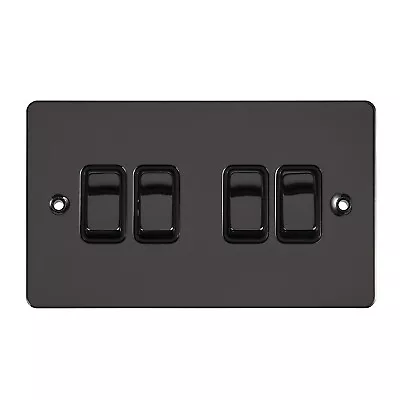 2x Black Nickel Flat 4 Gang Light Switch - 10 Amp Quadruple 4G 2 Way • £27.99