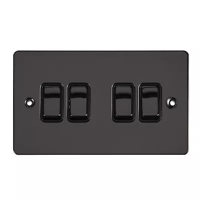 Black Nickel Flat 4 Gang Light Switch - 10 Amp Quadruple 4G 2 Way • £14.99