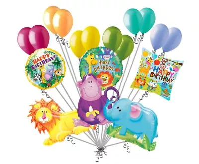 18 Pc Jungle Party Animals Happy Birthday Balloon Bouquet Decoration Lion Monkey • $21.99