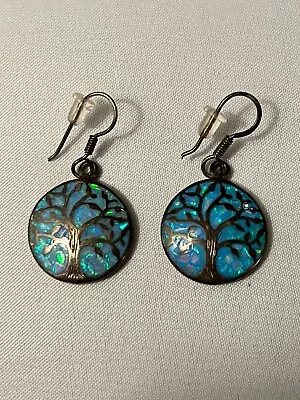 Sterling Silver (950) And Mexican Opal Tree Of Life Earrings • $23