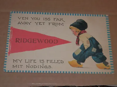 $5.45 • Buy Ridgewood Nj - 1910's Postcard - Dutch Boy Pennant Greetings - Bergen County