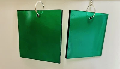 60s 70s Translucent Green Square GEOMETRIC Dangle Drop Earrings  Festival Retro • £4