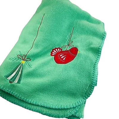 Martha Stewart Holiday Green Fleece Throw Blanket Christmas Ornaments Theme U • $35.99