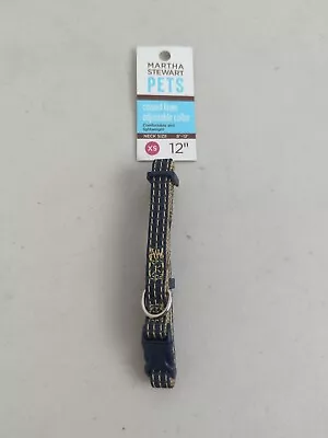 MARTHA STEWART PETS NAVY BLUE COATED LINEN DOG COLLAR ADJUSTABLE 12  Extra Small • $10.49