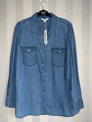 Marks And Spencer Per Una Womens Cotton Denim Shirt Top Blouse Size 24 • £22.99