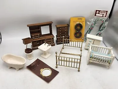 Lot Of 11 Dollhouse Furnitures Porcelain Bath Wooden Cabinet Concord Miniatures • $16.74