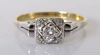 Gold Diamond Ring - Edwardian 18ct Gold Platinum Solitaire Diamond Ring Size P • £350