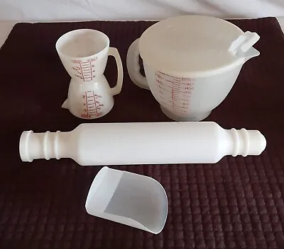 Tupperware 5 Pc Rolling Pin Fill N Chill Mix N Store Double Measuring Cup Scoop • $29.99