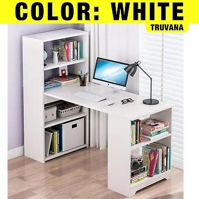 Home Office Computer Desk Student Study Workstation With 6 Storage Shelves White • $181.97