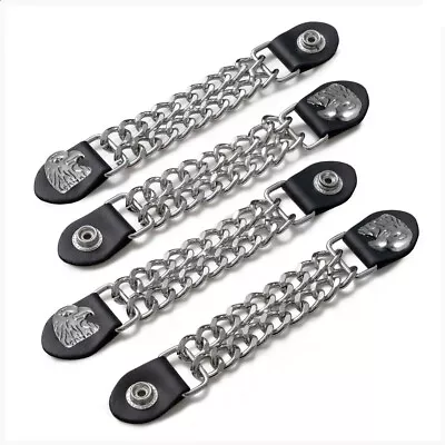 4pc Leather Vest Extenders Set BALD EAGLE Chrome Chain 6.5  Long Snap Motorcycle • $24.99