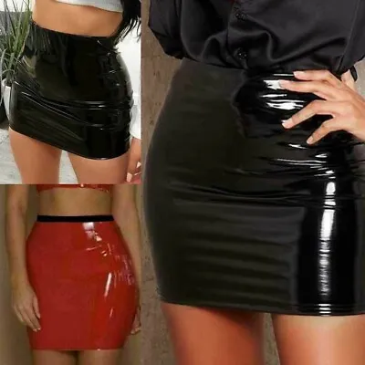 UK Womens Ladies PU Leather High Waist Pencil Skirt Wet Look Bodycon Mini Skirt • £10.12