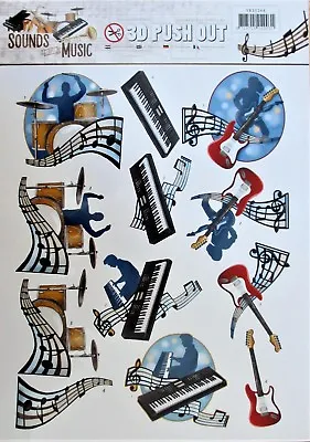 A4 DIE CUT 3D PAPER TOLE DECOUPAGE Push Out Sheet Music Guitar Drums Keyboard • £1.98