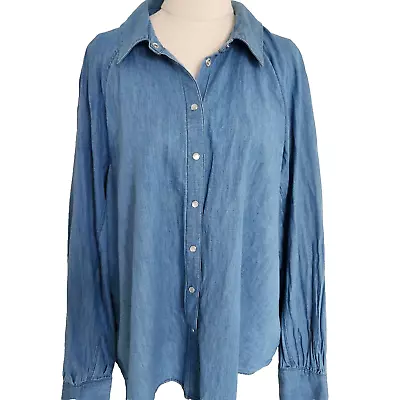 Sussan Chambray Denim Shirt Sz 16 Womens Pearl Snap Long Sleeve 100% Cotton • £15.63