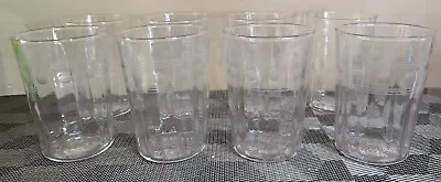 Set Of 8 Antique Vintage Juice Glasses Ribbed & Geometric Etched Design; 4  • $15