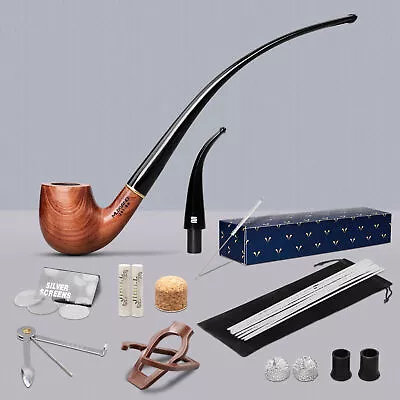 Long Stem Bent Rosewood Churchwarden Gandalf Pipes Tobacco Pipe With Accessories • £23.50
