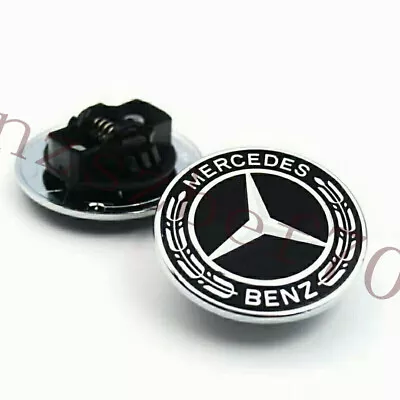 Front Hood Mercedes Benz Silver Black Emblem Flat Laurel Wreath Badge 57mm Amg • $11.39