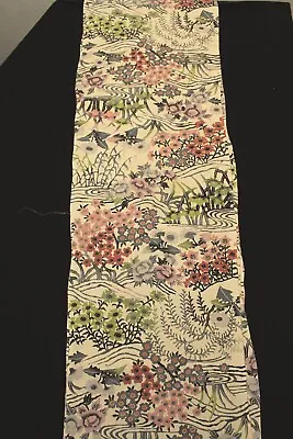 F-439 Vintage Silk Crepe Kimono Fabric - Flower And Stream - 13  X 58  • $14.99