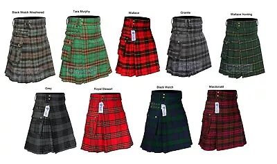 Scottish Men's Modern 16oz Tartan Pockets Utility Kilt Cargo Kilt 13 Tartans • $34.99