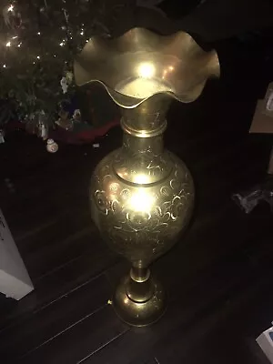 Vintage Decorative Engraved Morrocan Brass 36  Vase • $199.99