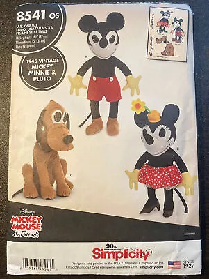 Simplicity 8541 Vtg Disney Mickey Minnie Pluto Stuffed Toy UNCUT Sewing Pattern  • $14.99