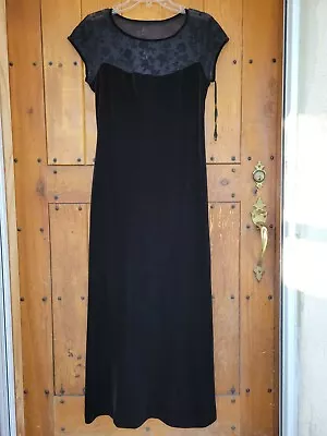  Amanda Lane Size 8 Black Velvet Lace Bodice Cap Sleeve Evening Dress  • $14.90