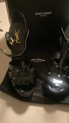 Yves Saint Laurent Tribute Patent Leather  Heel Platform Sandals Black  41 • £67.11