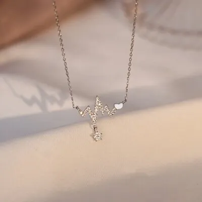 Heartbeat Zircon Pendant Necklace Clavicle Chain Women Wedding Jewelry Gift • $0.96
