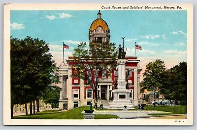 Mercer Pennsylvania~Front Of Courthouse & Soldiers' Monument~Vintage Postcard • $3.70