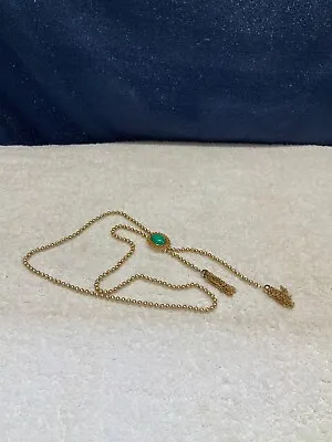 Vintage Gold Necklace With Green Stone • $19.99
