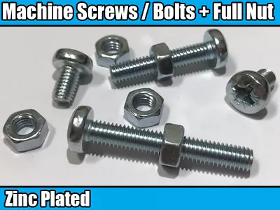 £2.65 • Buy M6 Machine Screws Bolts + Nut Pozidrive / Pozi Pan Head 6mm Full Hexagon NUTS 