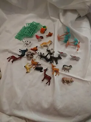 Lot Of 31 Vintage Miniature Animal Figurines Trees Tractor And Fence. 3Q • $11