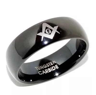 Black IP Tungsten Carbide Mens Mason Freemason Symbol Wedding Ring Band • $19.99