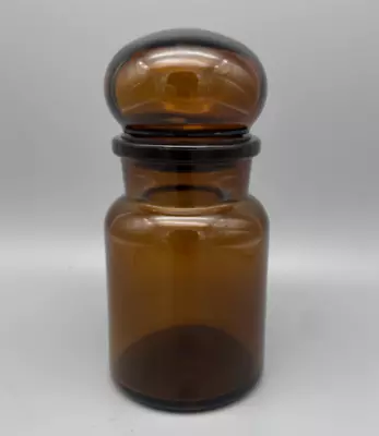 EUC ~ Vintage Amber Glass Apothecary Jar With Bubble Lid  ~ 5.5 H X 2.75 D • $10