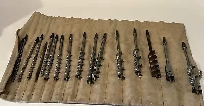 Antique Vtg Auger Drill Set Of 16 Bits Size 4-16 Irwin All Made Is USA Except 1 • $59