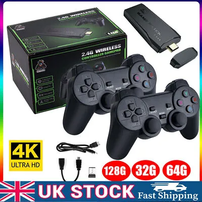 4K Wireless HDMI TV Game Stick Console 40000+ Built-in Games +2 Wireless Gamepad • £17.45