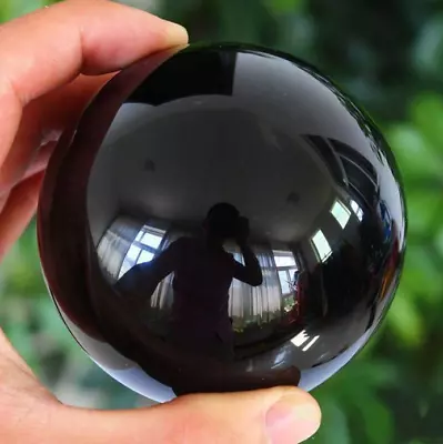 50mm Asian Rare Natural Black Obsidian Sphere Crystal Ball Healing Rainbow Stone • £8.16