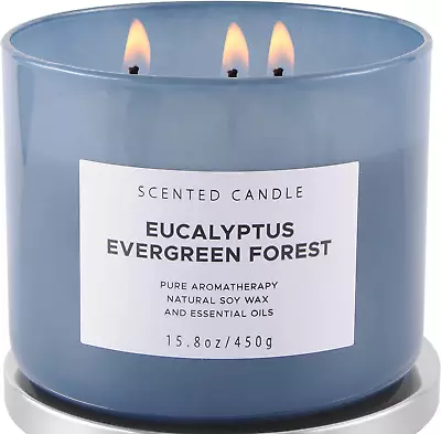 Eucalyptus Evergreen Forest Luxury 3 Wick Winter Pine Candle | Mens Candles Sce • $36.98