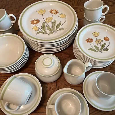 Vtg 40pc Retro 60’s 70’s Flower Stoneware Sunnyvale Japan Dinner Plate Full Set • $200