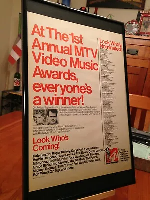 BIG 11X17 FRAMED ORIGINAL 1984 MTV 1st ANNUAL  VIDEO MUSIC AWARDS  PROMO AD • $49.95