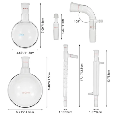 £139.99 • Buy Organic Glass Chemistry Kit Distillation Kit Lab Glassware Round Bottom Kit 13pc
