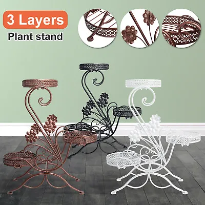 £33.46 • Buy 3 Tier Flower Pot Plant Stand Shelf Display Rack Metal Garden Patio Decor Indoor