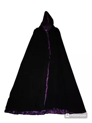 Hooded Black Velvet Purple Lined Cloak • $50