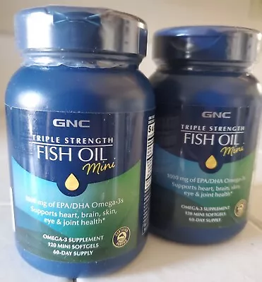 2x GNC Triple Strength Fish Oil 1000mg Of EPA/DHA 250 Softgels BB 3/25 2 Bottles • $44.89