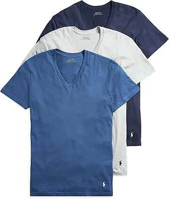 Polo Ralph Lauren Men's Slim Fit Cotton V-Neck Undershirts 3-Pack-Navy/Blue/Gray • $35.99