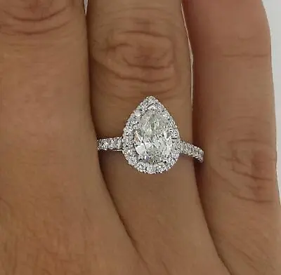 1.9 Ct Pave Halo Pear Cut Diamond Engagement Ring VS1 F White Gold 14k • $3755