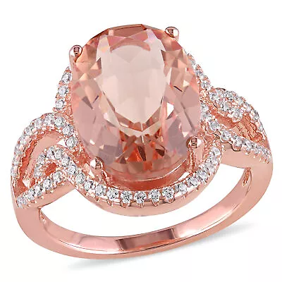 Amour Rose Plated Silver Simulated Morganite And Cubic Zirconia Oval Halo Ring • $94